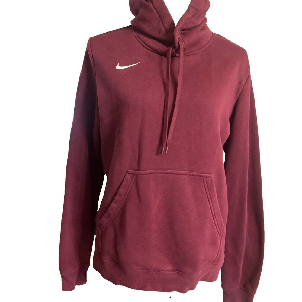 Nike Hoodie Womens Large Maroon Pullover Fleece Embroidered Swoosh Sweatshirt